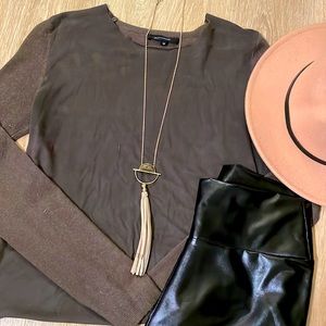 Army deep green long sleeve top! Suede in the front, knit cotton on the back!